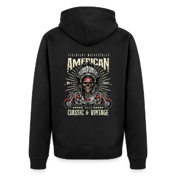 Vintage American Motorcycle Indian Old Motorbike - Unisex Premium Organic Zip Hoodie - black - Back - Nico (187cm)