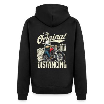 Le vintage original de la moto de distanciation sociale - Veste à capuche bio Premium Unisexe - noir - Dos - Nico (187cm)