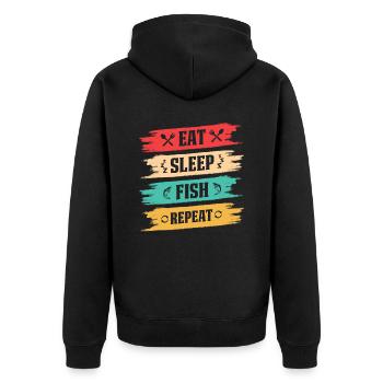 Eat Sleep Fish Repeat Vintage Retro Fishing Sign - Unisex Premium Organic Zip Hoodie - black - Back - Nico (187cm)