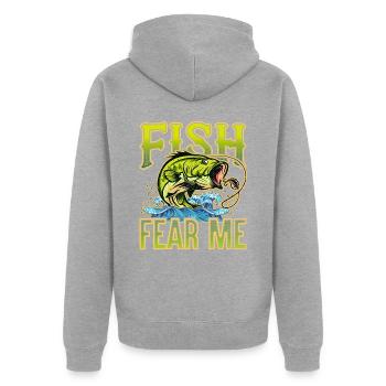 Fish Fear Me Funny Bass Fishing Pêcheur Pêche à la ligne - Veste à capuche bio Premium Unisexe - gris chiné - Dos - Nico (187cm)