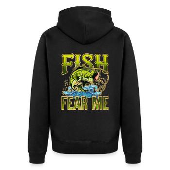 Fish Fear Me Funny Bass Fishing Fisherman Angling - Unisex Premium Organic Zip Hoodie - black - Back - Nico (187cm)
