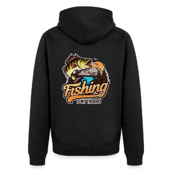 Fishing Is My Therapy Funny Fishing Fisherman Gift - Unisex Premium Organic Zip Hoodie - black - Back - Nico (187cm)