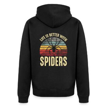 Das Leben ist besser mit Spiders Pet Spider Besitzer Retro - Unisex Premium Bio Zip Hoodie - Schwarz - Hinten - Nico (187cm)