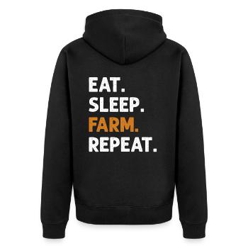 Eat Sleep Farm Repeat Funny Farming Farmer Gift - Unisex Premium Organic Zip Hoodie - black - Back - Nico (187cm)