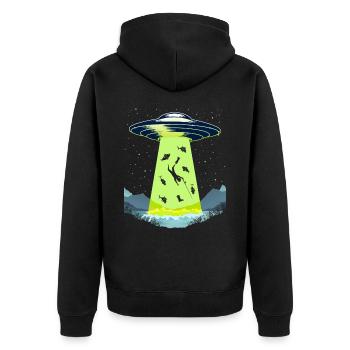 Funny Fishing UFO Alien Fisherman Lake Fishing - Unisex Premium Organic Zip Hoodie - black - Back - Nico (187cm)
