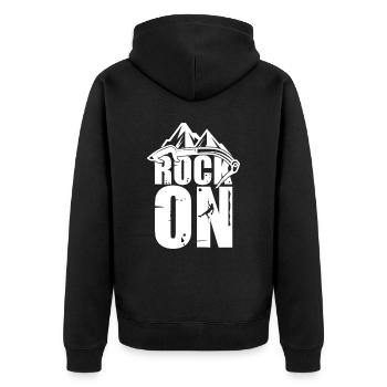 Rock On Mountain Climbing Boulder Kletterer - Unisex Premium Bio Zip Hoodie - Schwarz - Hinten - Nico (187cm)