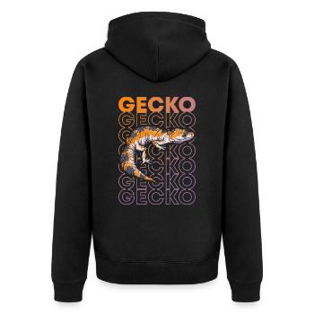 Leopardgecko Reptilienpfleger Gecko im Stil der 80er Jahre - Unisex Premium Bio Zip Hoodie - Schwarz - Hinten - Nico (187cm)