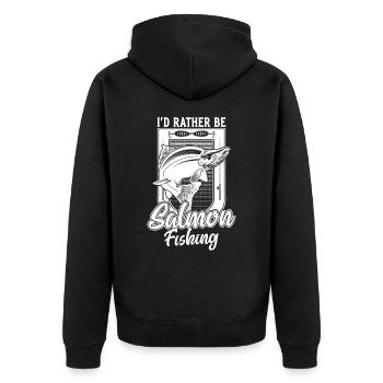 Ich wäre lieber Lachsfischer lustiger Fischer - Unisex Premium Bio Zip Hoodie - Schwarz - Hinten - Nico (187cm)
