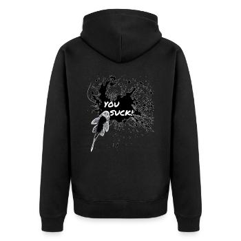 You Suck Pleco Keeper Sucker Fish Design - Unisex Premium Organic Zip Hoodie - black - Back - Nico (187cm)