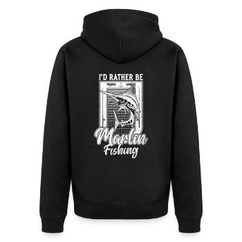 Ich wäre lieber Marlin Fisch Sea Fishing Funny Angler - Unisex Premium Bio Zip Hoodie - Schwarz - Hinten - Nico (187cm)