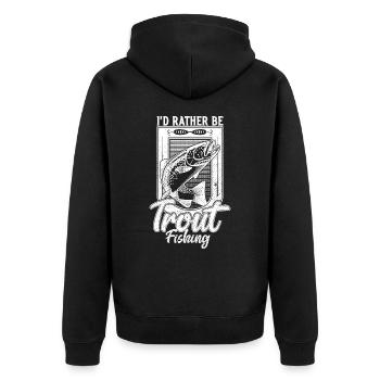 Ich wäre lieber Forellenfischen lustiger Fischer - Unisex Premium Bio Zip Hoodie - Schwarz - Hinten - Nico (187cm)