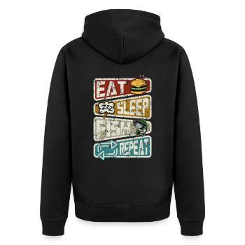 Pêcheur Drôle de pêche Manger Dormir Poisson Répéter - Veste à capuche bio Premium Unisexe - noir - Dos - Nico (187cm)