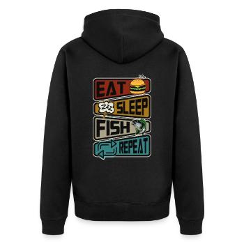 Drôle de pêche Manger Dormir Poisson Répéter La pêche - Veste à capuche bio Premium Unisexe - noir - Dos - Nico (187cm)