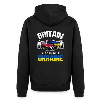 La Grande-Bretagne se tient avec l’Ukraine Drapeau ukrainien du Royaume-Uni - Veste à capuche bio Premium Unisexe - noir - Dos - Nico (187cm)