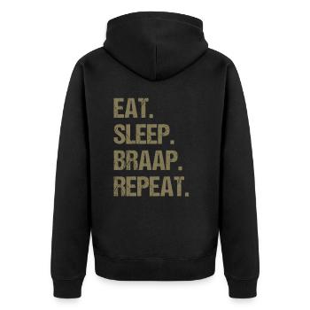 Eat Sleep Braap Wiederholung Funny Dirt Bike Motocross - Unisex Premium Bio Zip Hoodie - Schwarz - Hinten - Nico (187cm)