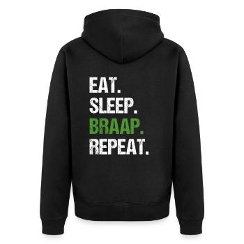 Eat Sleep Braap Wiederholung Funny Dirt Bike Motocross - Unisex Premium Bio Zip Hoodie - Schwarz - Hinten - Nico (187cm)