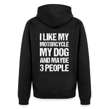 Biker Ich mag meinen Motorradhund & vielleicht 3 Personen - Unisex Premium Bio Zip Hoodie - Schwarz - Hinten - Nico (187cm)