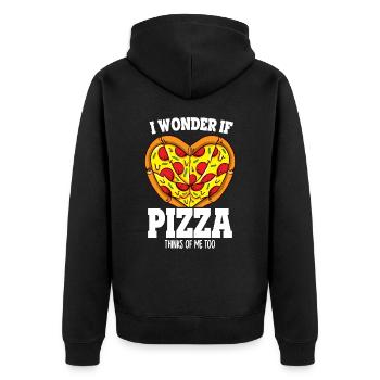 Lustig frage ich mich, ob Pizza auch an mich denkt Pizza-Fan - Unisex Premium Bio Zip Hoodie - Schwarz - Hinten - Nico (187cm)