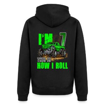 7th Birthday Monster Truck For Boys & Girls 7 Year - Unisex Premium Organic Zip Hoodie - black - Back - Nico (187cm)