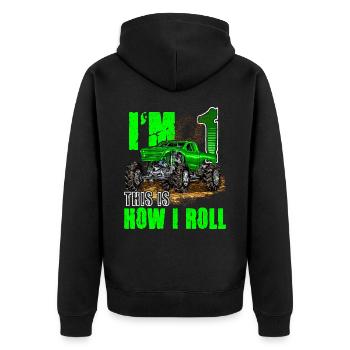 1. Geburtstag Monster Truck für Jungen & Mädchen 1 Jahr - Unisex Premium Bio Zip Hoodie - Schwarz - Hinten - Nico (187cm)