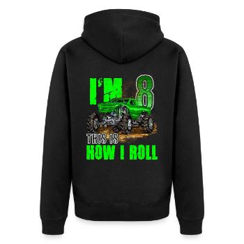 8th Birthday Monster Truck For Boys & Girls 8 Year - Unisex Premium Organic Zip Hoodie - black - Back - Nico (187cm)