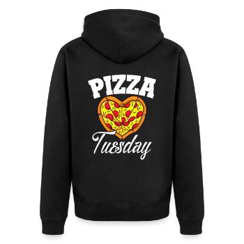 Dienstag Pizza Night Funny Pizza Lover Fast Food - Unisex Premium Bio Zip Hoodie - Schwarz - Hinten - Nico (187cm)