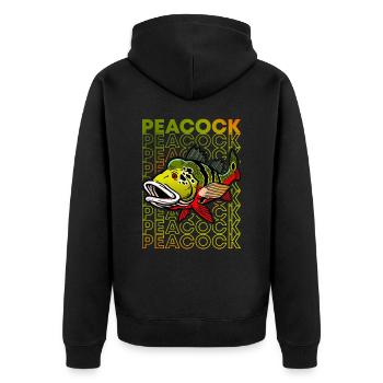 Peacock Bass 80's Monster Fischhüter - Unisex Premium Bio Zip Hoodie - Schwarz - Hinten - Nico (187cm)
