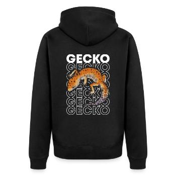 Leopardgecko Reptilienpfleger Gecko im Stil der 80er Jahre - Unisex Premium Bio Zip Hoodie - Schwarz - Hinten - Nico (187cm)