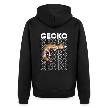 Leopardgecko Reptilienpfleger Gecko im Stil der 80er Jahre - Unisex Premium Bio Zip Hoodie - Schwarz - Hinten - Nico (187cm)