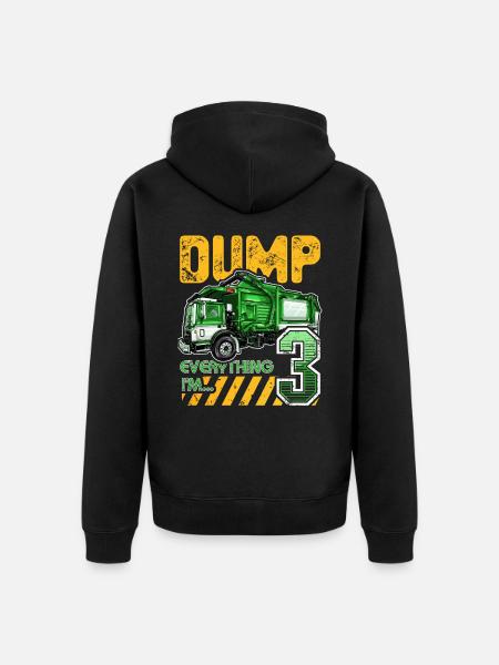 Śmieciarka 3 urodziny 3 years old urodziny - Ekologiczna rozpinana bluza z kapturem Premium unisex - czarny