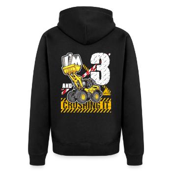 Ich bin 3 & Crushing It 3. Geburtstag Jungen Bagger - Unisex Premium Bio Zip Hoodie - Schwarz - Hinten - Nico (187cm)