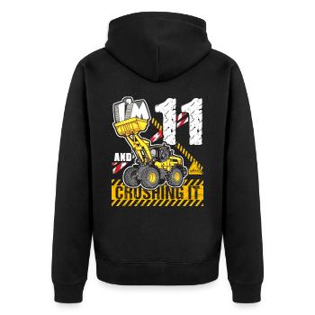 Ich bin 11 & Crushing It 11th Birthday Boys Excavator - Unisex Premium Bio Zip Hoodie - Schwarz - Hinten - Nico (187cm)
