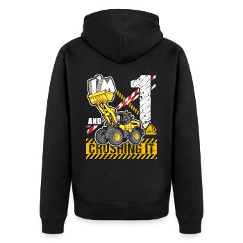 Ich bin 1 & Crushing It 1st Birthday Boys Excavator - Unisex Premium Bio Zip Hoodie - Schwarz - Hinten - Nico (187cm)