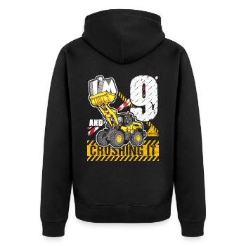 Ich bin 9 & Crushing It 9th Birthday Boys Bagger - Unisex Premium Bio Zip Hoodie - Schwarz - Hinten - Nico (187cm)
