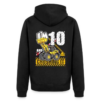 Ich bin 10 & zerquetsche es 10. Geburtstag Jungen Bagger - Unisex Premium Bio Zip Hoodie - Schwarz - Hinten - Nico (187cm)