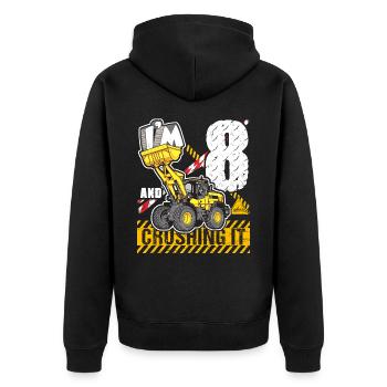 Ich bin 8 & Crushing It 8th Birthday Boys Excavator - Unisex Premium Bio Zip Hoodie - Schwarz - Hinten - Nico (187cm)