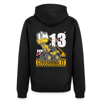 I'm 13 & Crushing It 13th Birthday Boys Excavator - Unisex Premium Organic Zip Hoodie - black - Back - Nico (187cm)