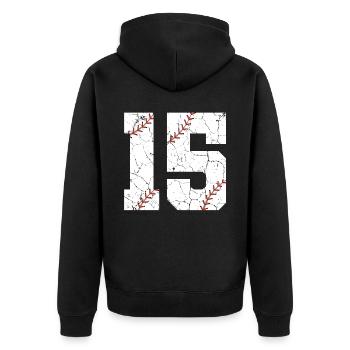 Kinder Baseballspieler zum 15. Geburtstag 15 Jahre alt - Unisex Premium Bio Zip Hoodie - Schwarz - Hinten - Nico (187cm)