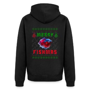 Betta Fish Siamese Fighting Fish Christmas Sweater - Unisex Premium Organic Zip Hoodie - black - Back - Nico (187cm)