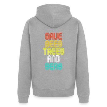 Save The Bees, Trees And Seas Changement climatique Rétro - Veste à capuche bio Premium Unisexe - gris chiné - Dos - Nico (187cm)