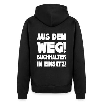 Aus dem Weg! Buchhalter im Einsatz! - Unisex Premium Bio Zip Hoodie - Schwarz - Hinten - Nico (187cm)