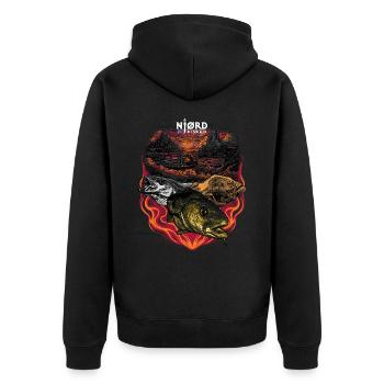 Iceland Fishing # Njørd Fisker - Unisex Premium Bio Zip Hoodie - Schwarz - Hinten - Nico (187cm)