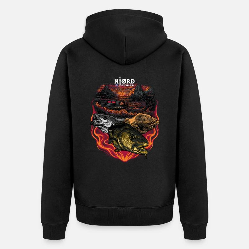 Islande Pêche # Njørd Fisker - Veste à capuche bio Premium Unisexe - noir