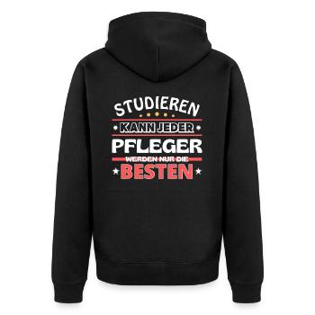 Nur die Besten werden Pfleger - Unisex Premium Bio Zip Hoodie - Schwarz - Hinten - Nico (187cm)