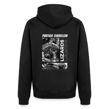 Panther Chamäleon Modern Streetwear Reptilienpfleger - Unisex Premium Bio Zip Hoodie - Schwarz - Hinten - Nico (187cm)