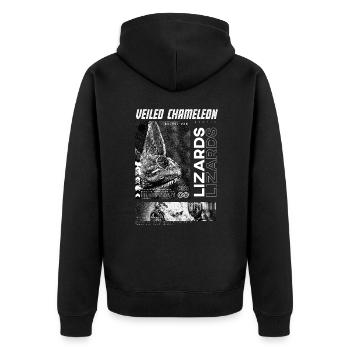 Verschleiertes Chamäleon Modern Streetwear Reptilienhüter - Unisex Premium Bio Zip Hoodie - Schwarz - Hinten - Nico (187cm)