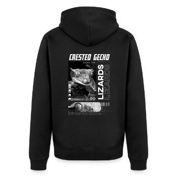 Crested Gecko Modern Streetwear Reptilienpfleger - Unisex Premium Bio Zip Hoodie - Schwarz - Hinten - Nico (187cm)