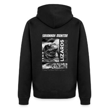 Savannah Monitor Modern Streetwear Reptilienpfleger - Unisex Premium Bio Zip Hoodie - Schwarz - Hinten - Nico (187cm)