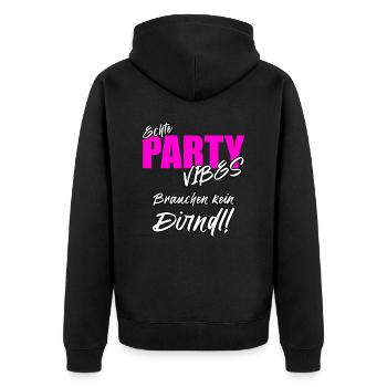 Echte Partyvibes brauchen kein Dirndl! - Unisex Premium Bio Zip Hoodie - Schwarz - Hinten - Nico (187cm)