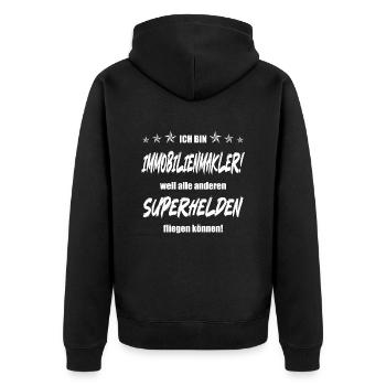 Ich bin Immobilienmakler weil ... - Unisex Premium Bio Zip Hoodie - Schwarz - Hinten - Nico (187cm)